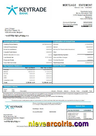 Belgium Keytrade bank mortgage statement